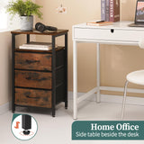 Yoobure Night Stand with Charging Station, 16 Colors LED Nightstand with USB Ports and Outlets, End Table with 3 Fabric Drawers and Storage Shelf, Bedside Tables Small Dresser for Small Space Brown Yoobure