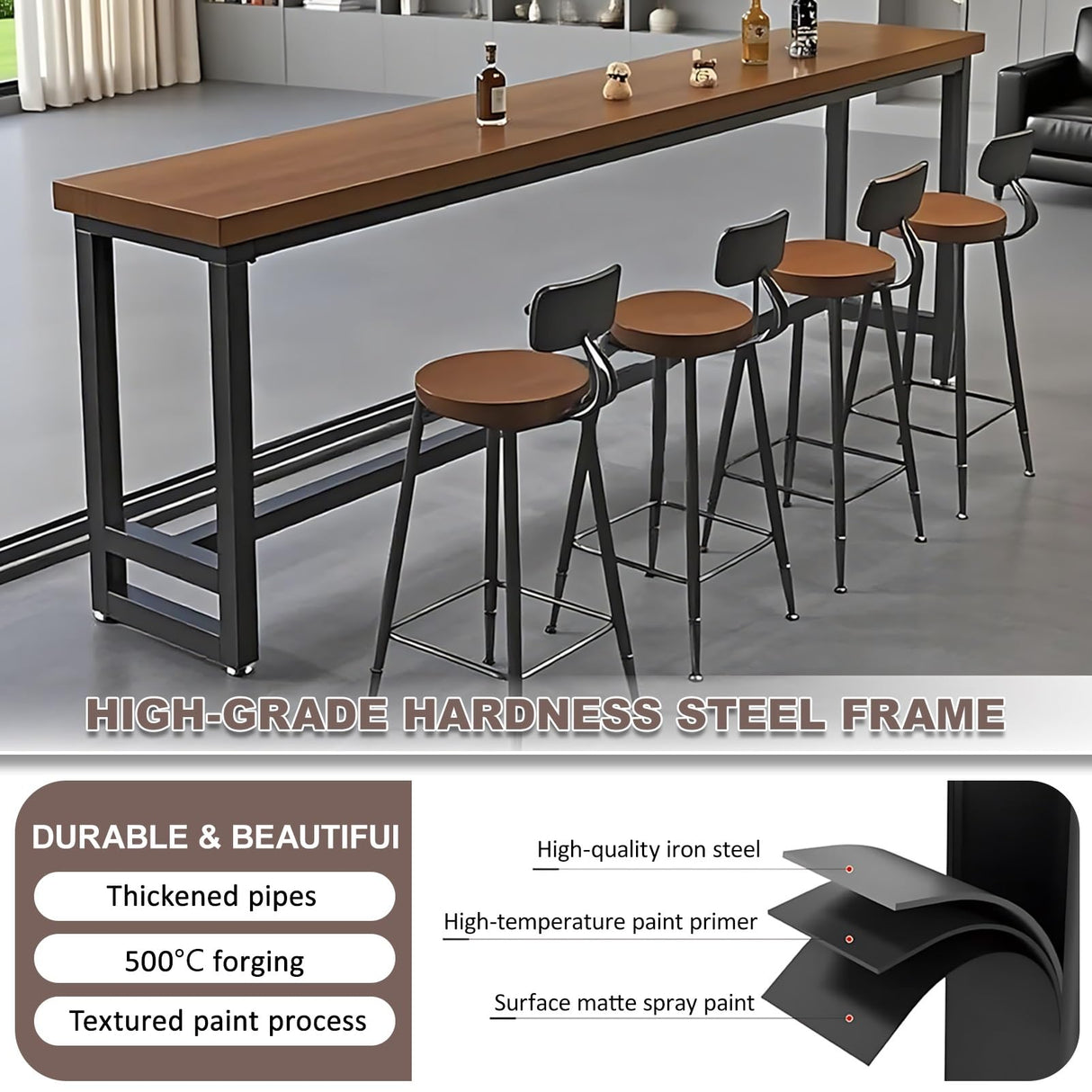 Farmhouse Modern Solid Wood Bar Table Set - Industrial Dining Room Bar Table, Rectangle Counter Height Dining Table Long Table for Kitchen Coffee Shop,No Stool(70.9" L x 15.7" W x 41.3" H) Fakednss