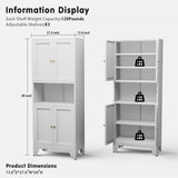 Boegica 69" Tall Modern Kitchen Pantry,Metal Storage Cabinet with Adjustable Shelves,Pantry Storage Cabinet with 6-Tier,Freestanding Cupboard for Kitchen,Dining Room,Living Room,Bathroom,White Boegica