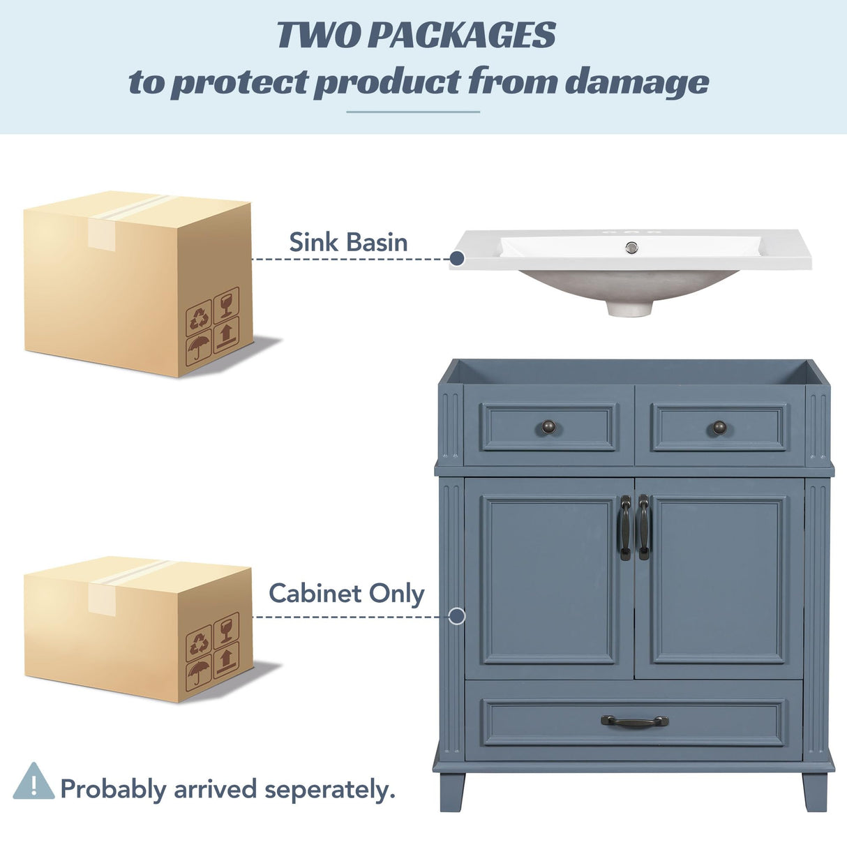 Virubi 30 Inch Bathroom Vanity with Sink Combo, Solid Wood Frame Bathroom Storage Cabinet with 2 Doors and 1 Drawer, Freestanding Bathroom Vanities, Soft Closing Virubi