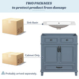 Merax 30 Inch Bathroom Vanity with Sink, Modern Single Sink Bathroom Storage Cabinet with 2 Doors & 2 Drawers, Quick Assembly Bathroom Vanities, Solid Wood Construction, White Sink Top with 3 Holes Merax