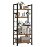 DUMOS Rustic Brown 5-Tier Tall Bookshelf - Industrial Storage Organizer for Home & Office DUMOS