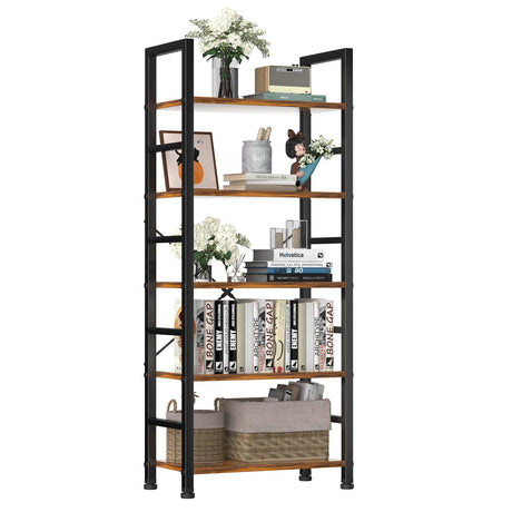 DUMOS Rustic Brown 5-Tier Tall Bookshelf - Industrial Storage Organizer for Home & Office DUMOS