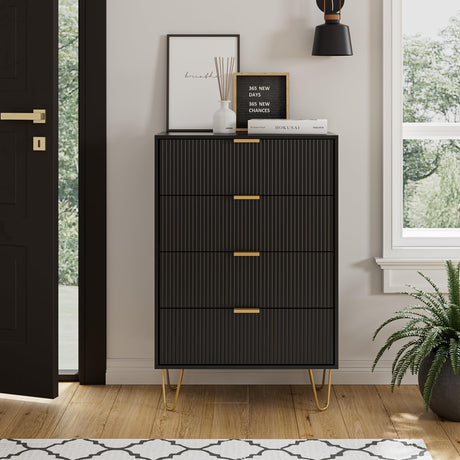Masupu 4 Drawer Dresser, Drawer Chest, Tall Storage Chest Cabinet Organizer Unit with Metal Legs, Small Dresser for Bedroom, Living Room, Closet, Hallway Black Stripe Masupu
