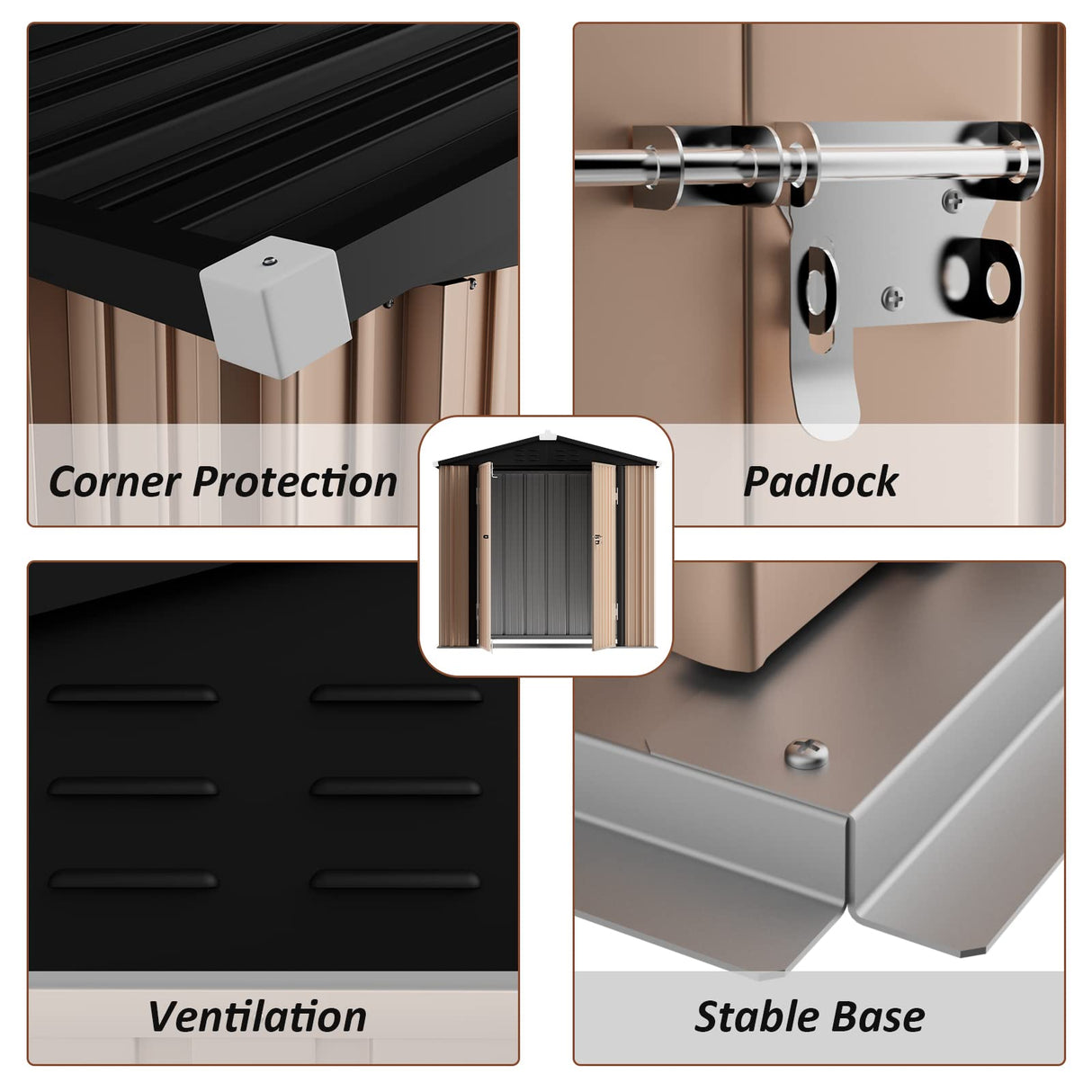 Amopatio 8x6 FT Outdoor Storage Shed, Waterproof Storage Building, Sturdy Tool Shed for Garden/Backyard, Brown Amopatio