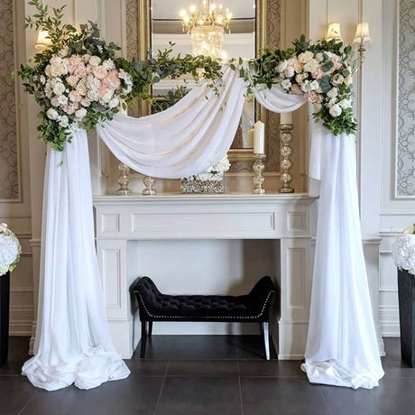 MoKoHouse White Wedding Arch Draping Fabric 3 Panels 27.5" x 18.3Ft Chiffon Fabric Drapery Sheer Backdrop Curtains for Party Ceremony Arch Stage Decorations MoKoHouse
