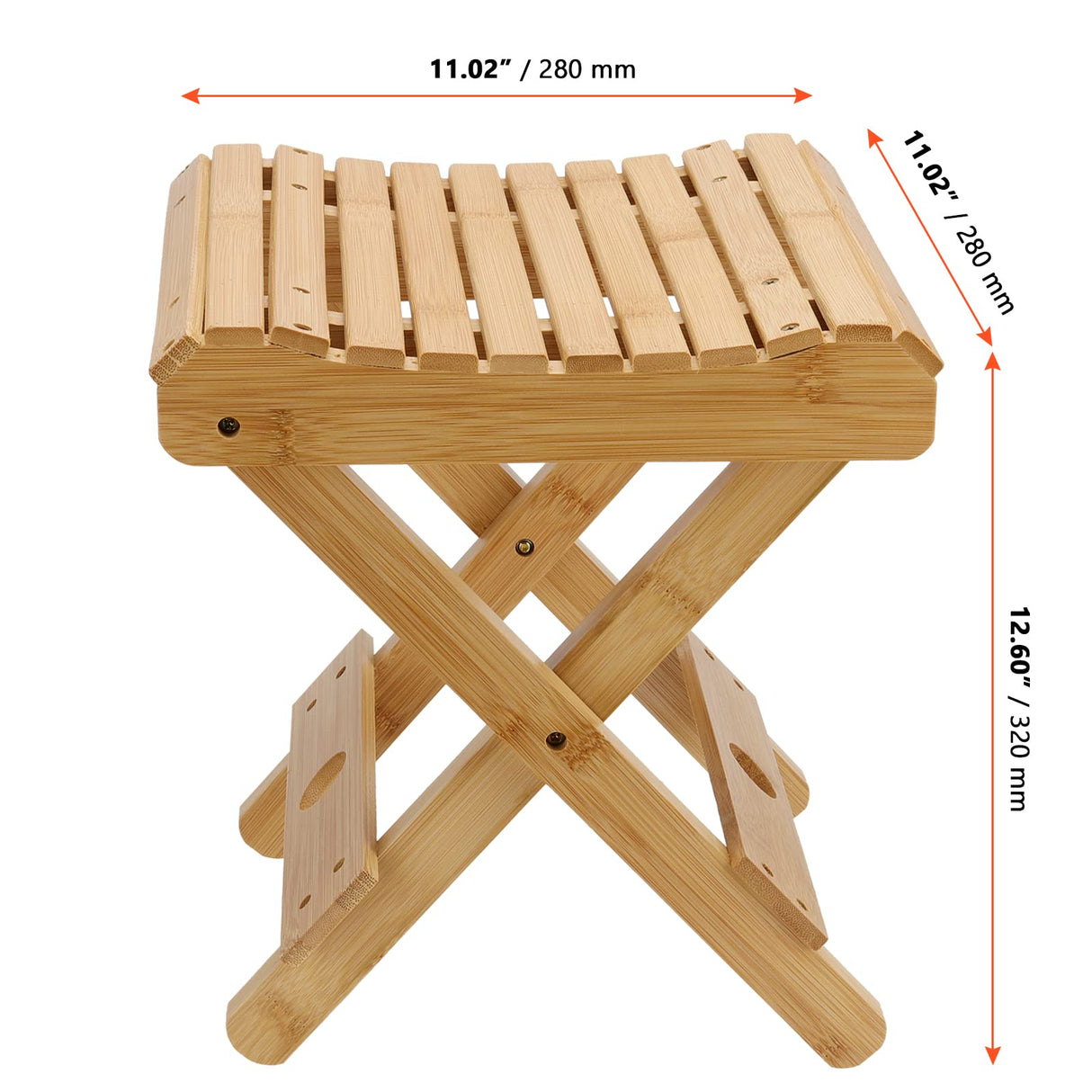 SINJEUN 2 Pack 12 Inch Natural Bamboo Folding Step Stool Bench for Bathroom, Spa, Sauna, Wooden Seat, Shower Bench Stool, Easy Assembled SINJEUN