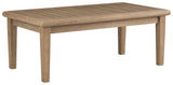 Signature Design by Ashley Gerianne Outdoor Rectangular Eucalyptus Wood Slat Top Coffee Table, Beige Signature Design by Ashley
