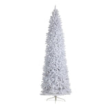 Nearly Natural 10ft. Slim White Artificial Christmas Tree with 800 Warm White LED Lights and 2420 Bendable Branches Nearly Natural