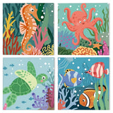 GHHKUD 4 Pack Framed Paint by Numbers Cartoon for Adults Beginners, DIY Cute Ocean Sea Animals Painting by Numbers with Wooden Frame, Art on Canvas Gifts Home Wall Decor 8x8in GHHKUD