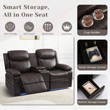 PALLOME Power Reclining Loveseat Sofa for Home Theater, RV Recliner Couch with USB Type-C, Console, LED Lights (Brown) PALLOME
