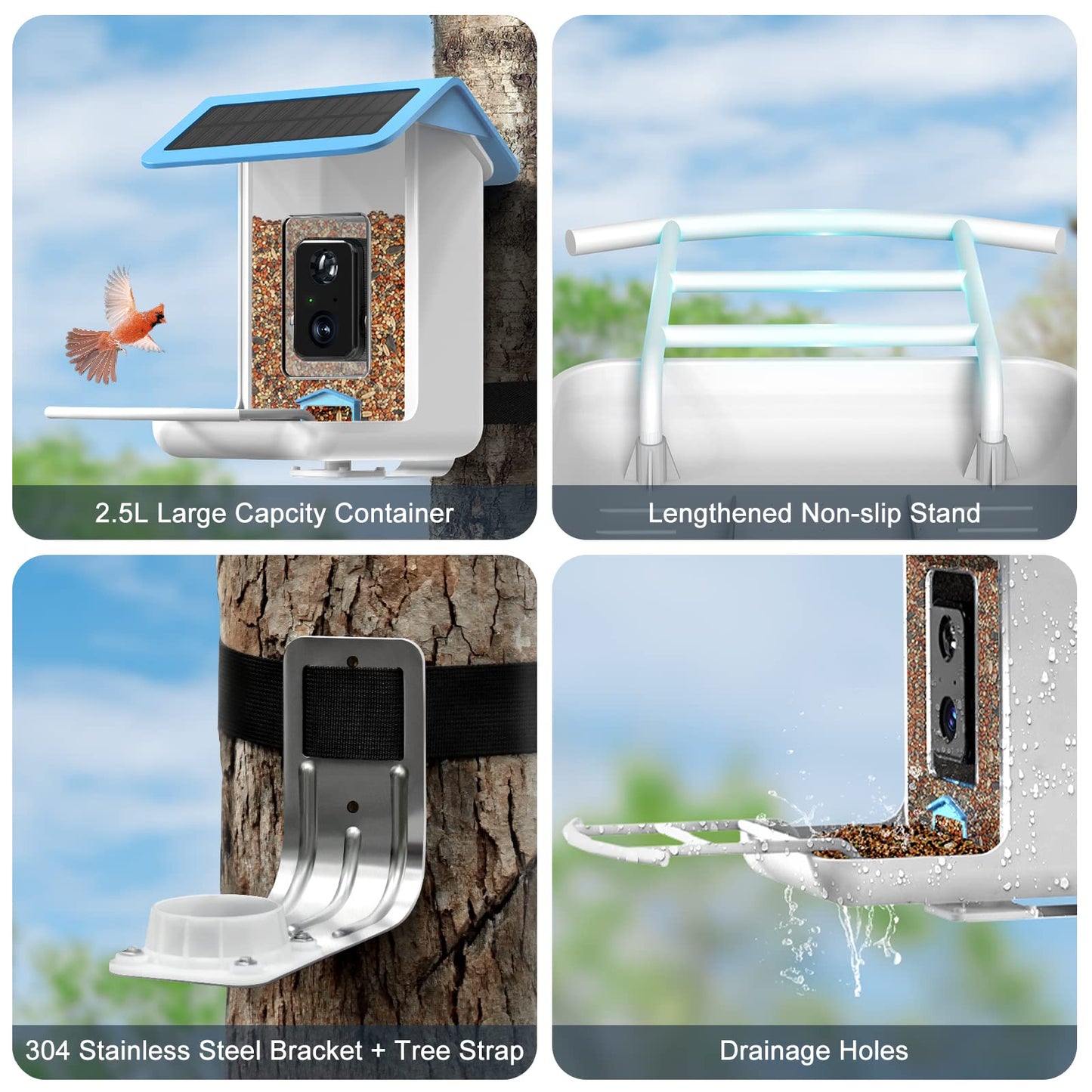 BROAIMX Smart Bird Feeder Camera, Free AI Forever, 1080P HD Camera Auto Capture Bird Videos & Solar Panel, App Notify When Birds Detected, Bird House - WoodArtSupply