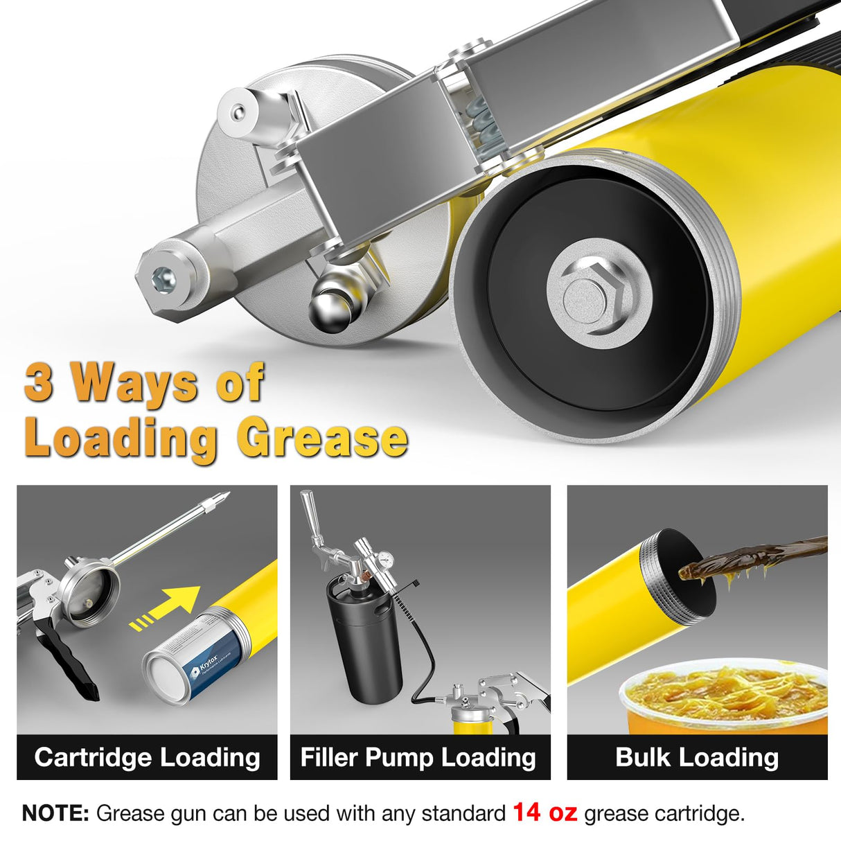 Grease Gun with Needle Coupler, 8000 PSI Heavy Duty Pistol Grip Grease Gun Kit with 14 oz Load, 18 Inch Spring Flex Hose, 2 Working Coupler, 2 Extension Rigid Pipe, Sharp Type Nozzle and Clean Cap WYBENZ