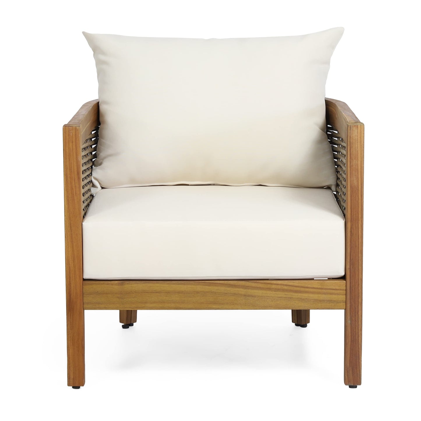 Christopher Knight Home Burchett Outdoor Acacia Wood Club Chairs with Cushions, Beige, Brown - WoodArtSupply