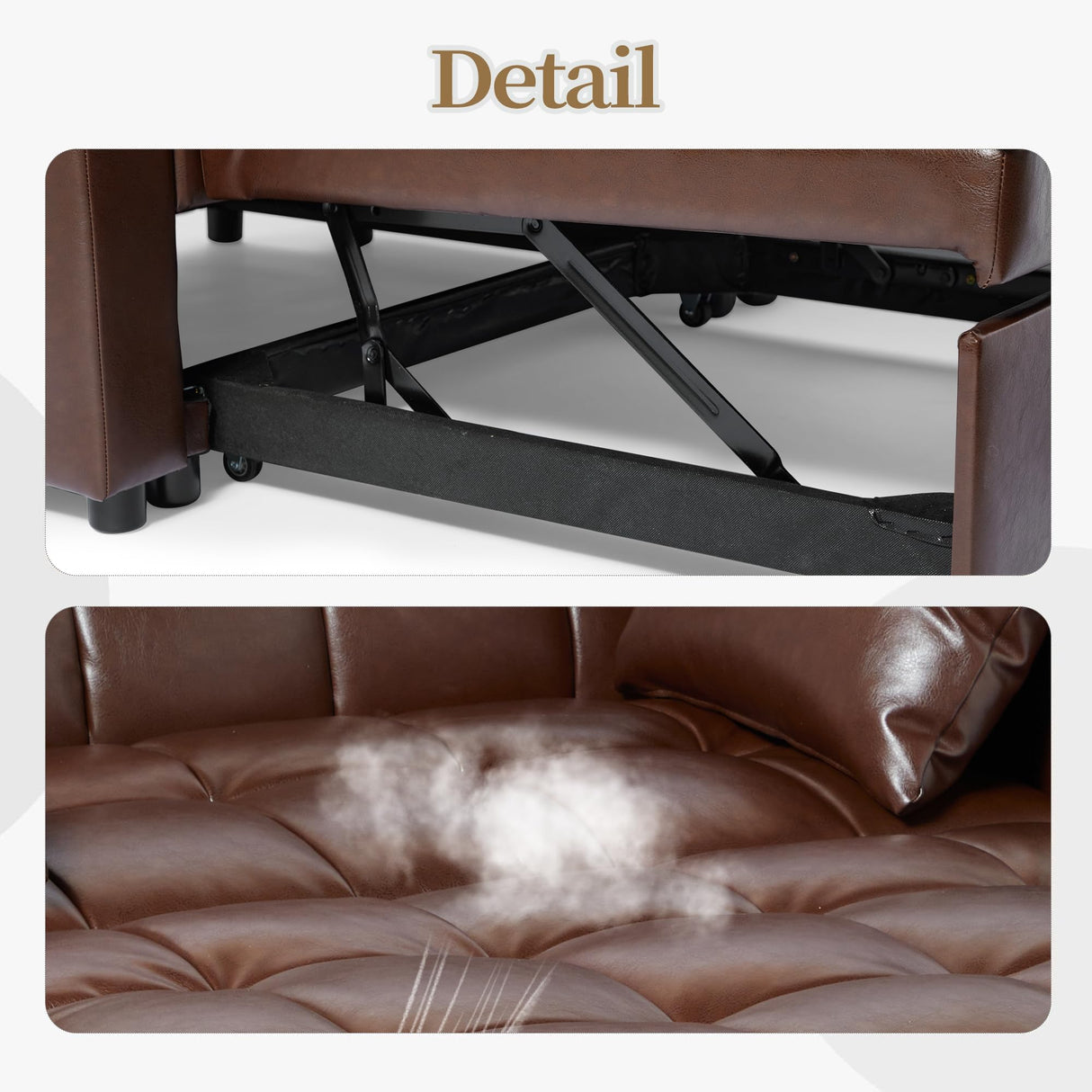 ORRD Convertible Sofa Bed, 3-in-1 Multi-Functional Faux Leather Sleeper Couch Pull-Out Bed, 48'' Loveseat Bed Chaise Lounge with Adjustable Backrest and Hidden Side Table for Living Room, Small Space ORRD