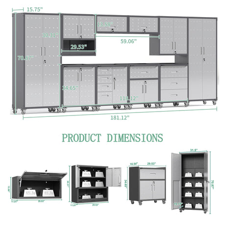 VIYET Metal Tool Cabinet,Garage Storage Cabinet System,Wall Cabinet & Locking Rolling Tool Cabinet with Doors and Adjustable Shelves,Steel Tool Cabinets for Home (10 Pcs-StyleA, Black & Grey) VIYET