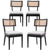 QUINJAY Rattan Farmhouse Dining Chairs Set of 4, Linen French Country Dining Chairs with Hollow Back, Double Upholstered Dining Room Chairs Rustic Kitchen Chairs with Wood Frame for Living Room, Black QUINJAY