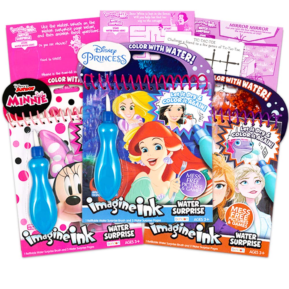 Disney Princess Paint with Water Super Set for Girls Kids Bundle ~ 3 Deluxe Paint Books with Water Surprise Brushes (Featuring Disney Princess, Disney Frozen, and Minnie Mouse) Disney