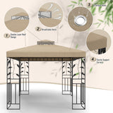 SGmory 10x10 FT Grill Gazebo Canopy Replacement Top, Pavilion Sunshade Polyester Gazebo Cover with Air Vent, Grill Canopy for Yard Patio Garden & Outdoor BBQ (Khaki) SGmory