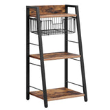 HOOBRO 3-Tier Ladder Shelf, Floor Standing Bookshelf, Storage Shelf with Drawer, Bookcase, Corner Bookshelf, Space Saver, for Bathroom, Living Room, Study, Office, Rustic Brown and Black BF09CJ01 HOOBRO