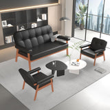 JIASTING 50” Black Leather Love Seat Sofa Couch, Mid Century Modern Small Office Loveseat Couch with Wood Arms, Two Seater Couches for Small Spaces, Living Room, Waiting Room, Bedroom (Black) JIASTING