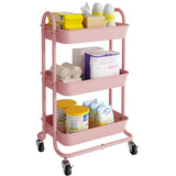 Elitehouse 3-Tier Pink Utility Rolling Cart,Kitchen Storage Carts with Wheels and Plastic Baskets,Pink Rolling Cart for Office,Home,Kitchen,Garden（18"x11.4"x31.2"） Elitehouse