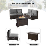 TANGJEAMER 5 Piece Patio Furniture Set with Fire Pit Table, Outdoor Sectional Sofa PE Rattan, Patio Conversation Sets with Cushions for Garden Lawn Balcony Porch Deck Grey TANGJEAMER