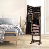 Giantex Jewelry Cabinet with Full-Length Mirror, Standing Jewelry Armoire Organizer with 64 Earring Slots, 20 Necklace Hooks, 72 Ring Slots, 4 Storage Shelves, 3 Angle Adjustable, Rustic Brown Giantex