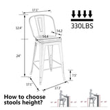 Alunaune 24" Swivel Metal Bar Stools Set of 4 High Back Counter Height Barstools Industrial Dining Bar Chairs with Large Wooden Seat-Matte Black Alunaune