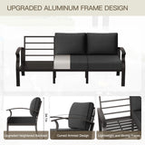 Trumbeak Aluminum Patio Furniture Set with 55,000 BTU Propane Fire Pit Table,7 Seats Metal Modern Outdoor Furniture w/5.1" Cushions,Patio Sectional w/Swivel Chairs for Patio,Backyard,Black Trumbeak