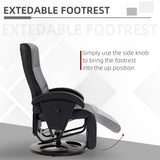 HOMCOM PU Recliner with Footrest, Lounge Chair with 135° Adjustable Backrest, Swivel Wood Base, Padded Seat & Armrests for Living Room, Black HOMCOM