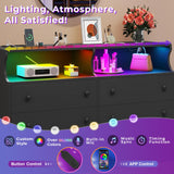 Hasuit 6 Drawer Dresser with LED Lights and Charging Station, Wide Chest of 6 Drawers with Open Space, Modern Large Capacity Storage Cabinet, Black Dresser for Bedroom, Living Room, Hallway Hasuit