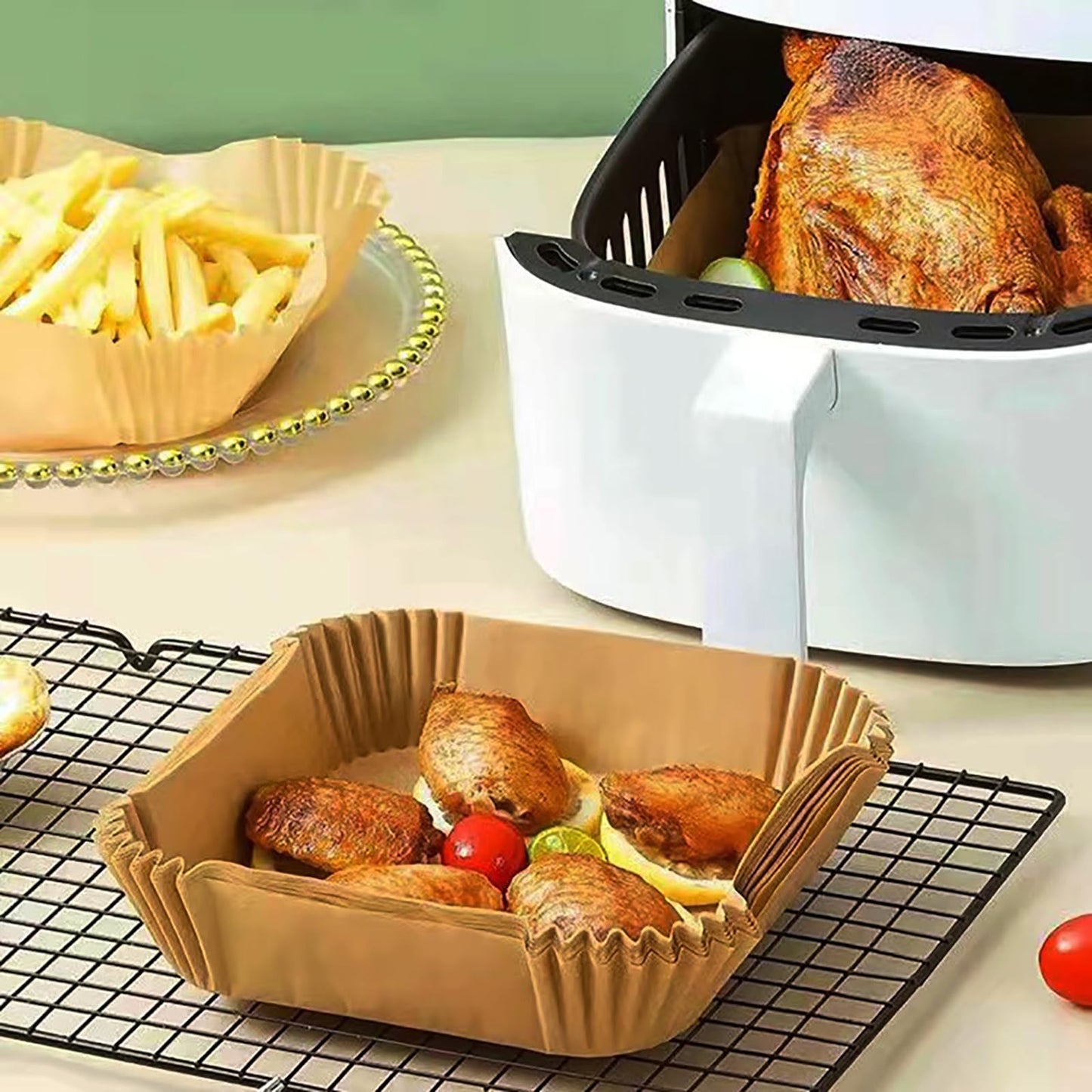 Air Fryer Liners Disposable,200Pcs Parchment Paper,LYHOLKEER 8IN Disposable Air Fryer Paper Liners for 5-8QT Air Fryer, Non-Stick Air Fryer Liners Square Free of Bleach