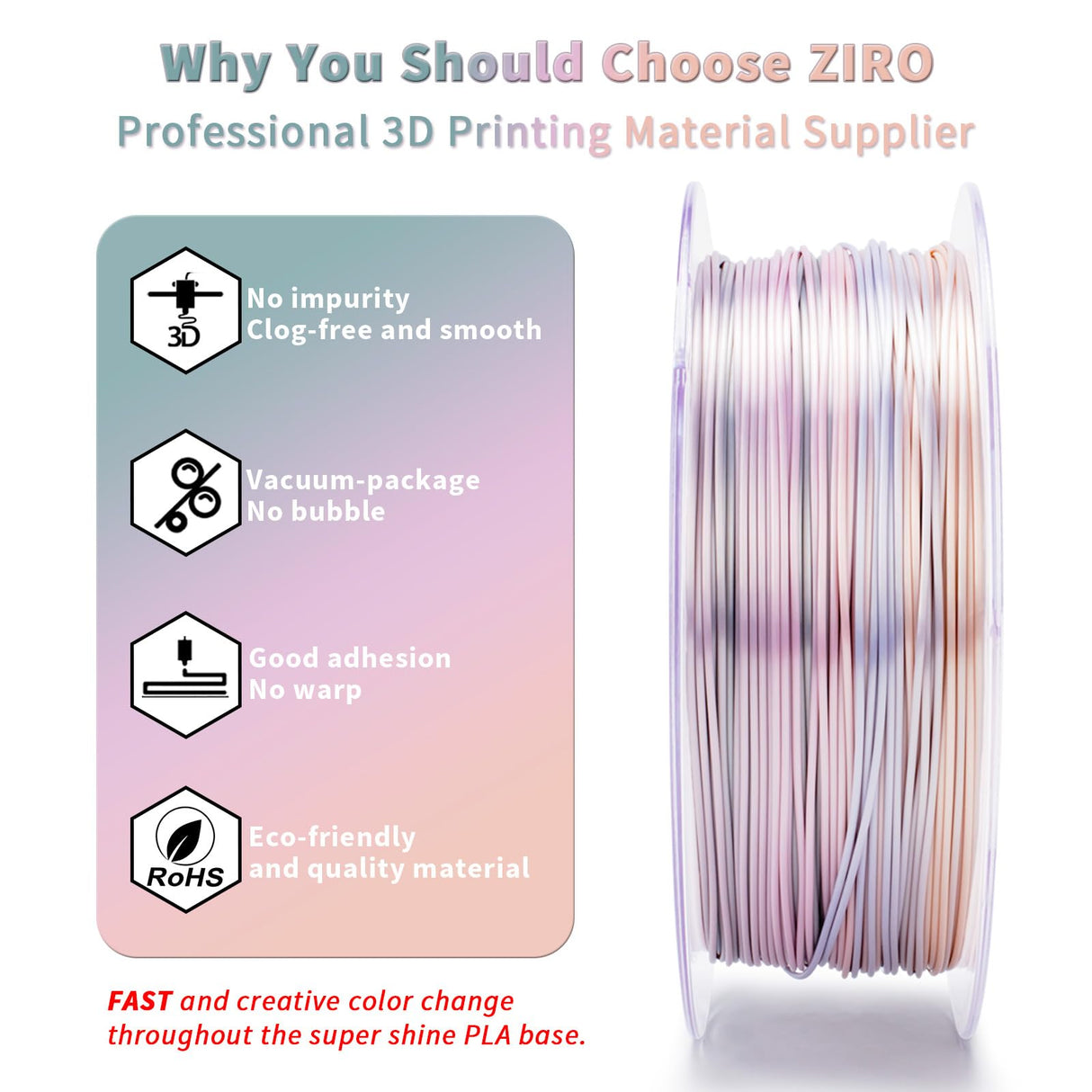 ZIRO 3D Printer Filament, Shiny PLA Fast Gradient Color Change, Glossy Color Change by Length PLA, Fit Most FDM 3D Printers, Dimensional Accuracy +/-0.03mm, 1KG/2.2lb Spool, Earth Tone(Silk) ZIRO