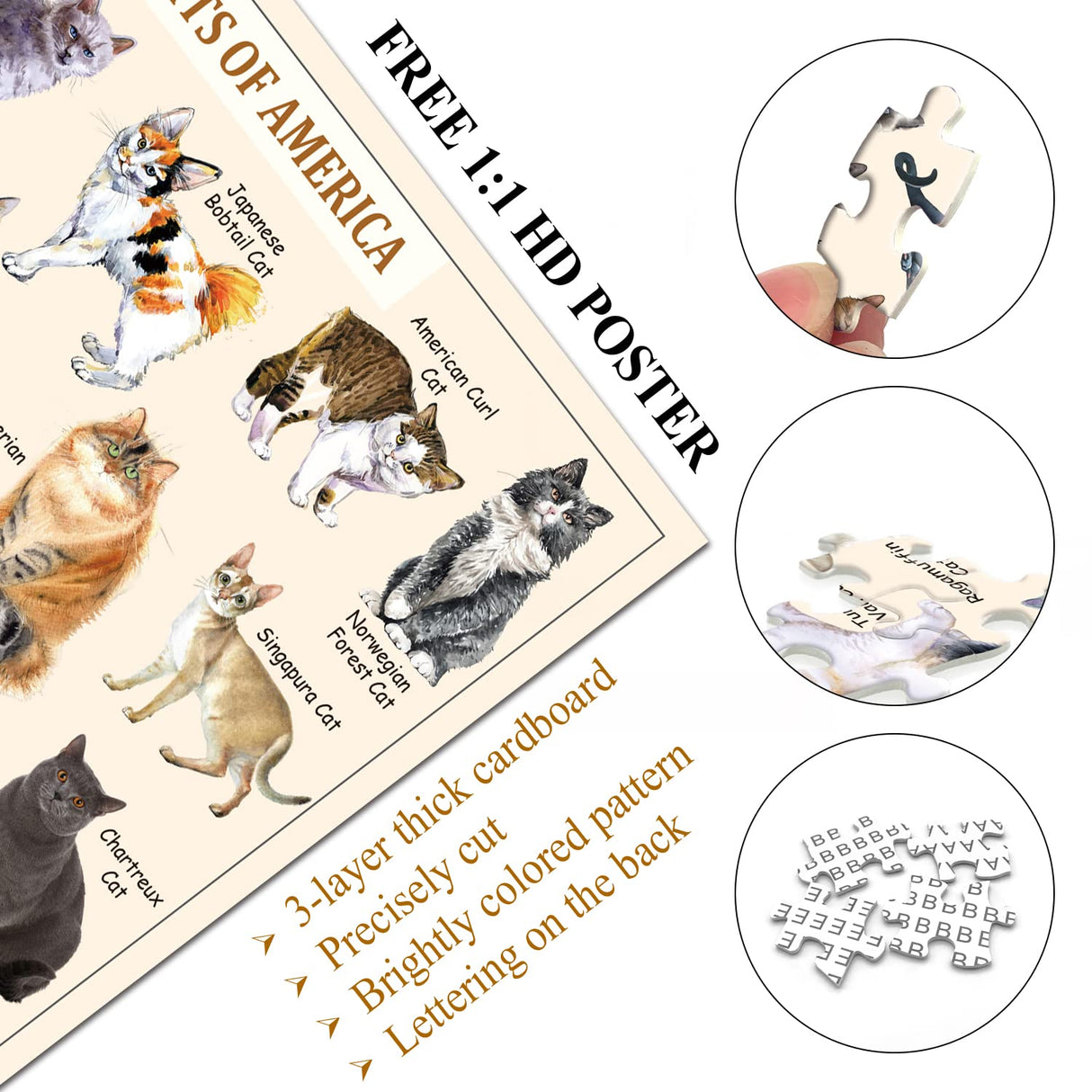 Cat Puzzles for Adults 1000 Pieces and Up,Vintage Kitty Puzzles for Adults, Animal Feline Jigsaw Puzzle Kittens PICKFORU