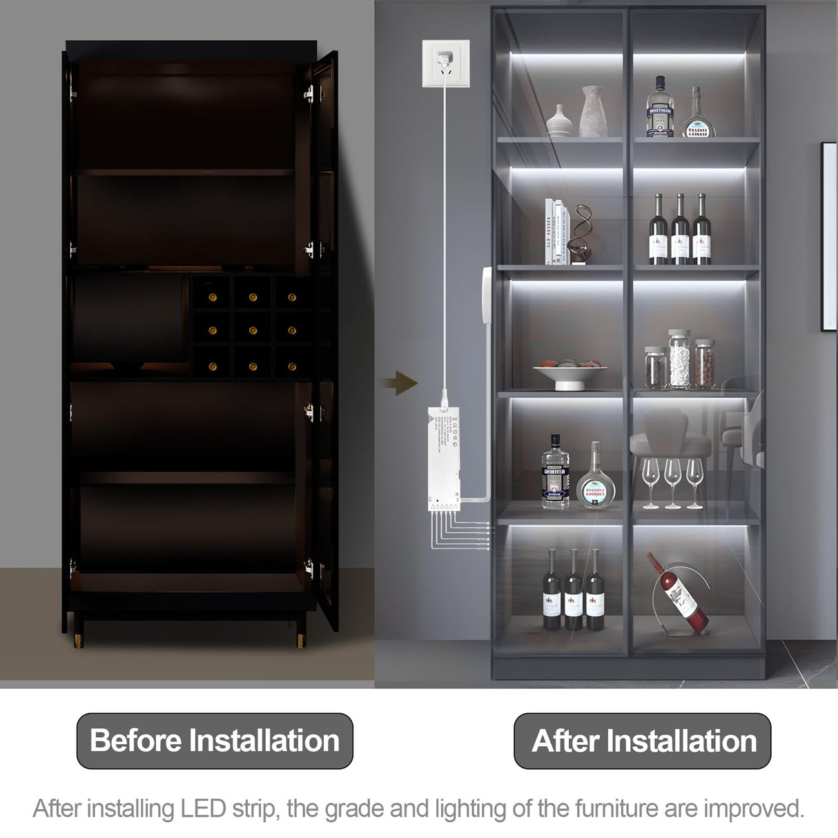 Under Cabinet COB LED Light Strip Kit,12V 6 Rolls 3.3FT White COB LED Strip Lights with Penetrable Wooden Board Hidden Touch Sensor Switch for DIY Kitchen,Wardrobe,Shelf,Display Cabinet Ligting Living Amazy