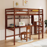 Giantex Walnut Twin Loft Bed with Integrated Desk and Bookshelf for Kids Giantex
