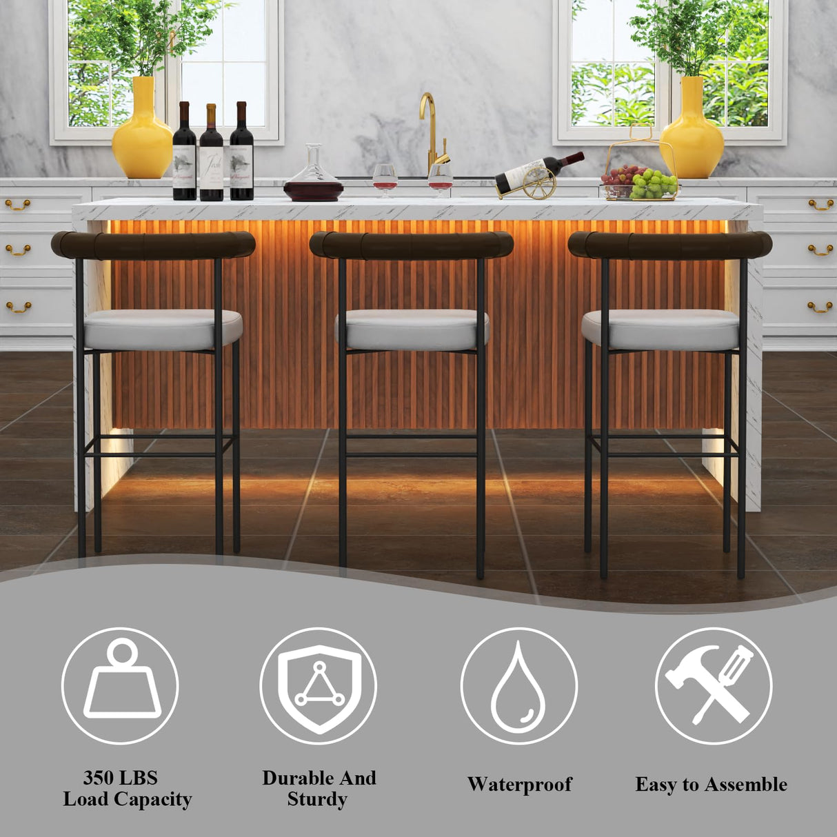 71" Large Imitation Marble Dining Table for 6-8 People, Island Table with LED Lights, Mordern Marble Stripes Kitchen Dining Table with Grille design for Dining Room, Home, Office, Living Room（white） Gyfimoie