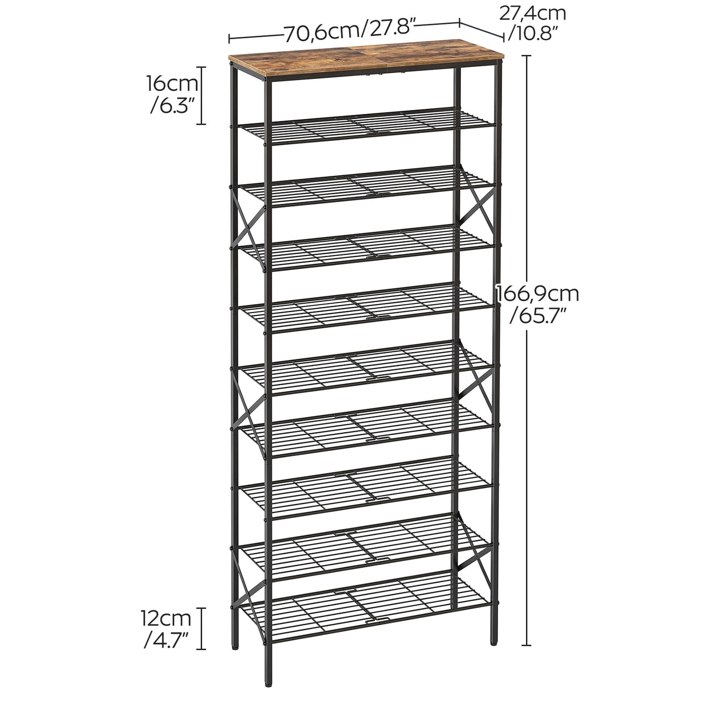 YATINEY 10 Tier Shoe Rack, Shoe Storage Organizer, Large Capacity Shoe Shelf Holds 40 Pairs of Shoes, Durable and Stable, for Entryway, Hallway, Closet, Dorm Room, Rustic Brown SS10BR