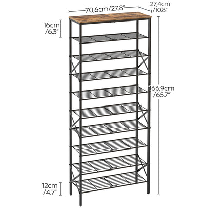 YATINEY 10 Tier Shoe Rack, Shoe Storage Organizer, Large Capacity Shoe Shelf Holds 40 Pairs of Shoes, Durable and Stable, for Entryway, Hallway, Closet, Dorm Room, Rustic Brown SS10BR