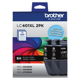 Brother Genuine LC401XL 2PK High Yield 2-Pack Black Ink Cartridges Brother