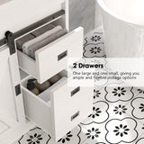 4ever2buy Farmhouse Bathroom Vanity with Sink, Bathroom Vanity Cabinet with 2 Drawers & Sliding Barn Door, White 4ever2buy