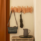 Acsigesn Wooden Coat Rack Wall Mounted Sticks Multi Rack Solid Handmade Natural Beech Wood Artwork with 6 Flip-Down Unique Modern Hooks for Coats Bag Hat Umbrella Acsigesn