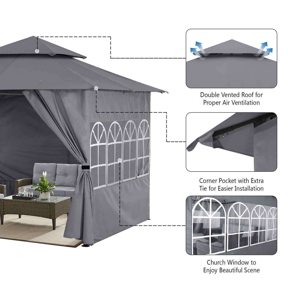 ABCCANOPY 10x12 Outdoor Gazebo - Patio Screened Gazebo with Curtains and Windows for Deck, Lawn and Backyard (Dark Gray) ABCCANOPY