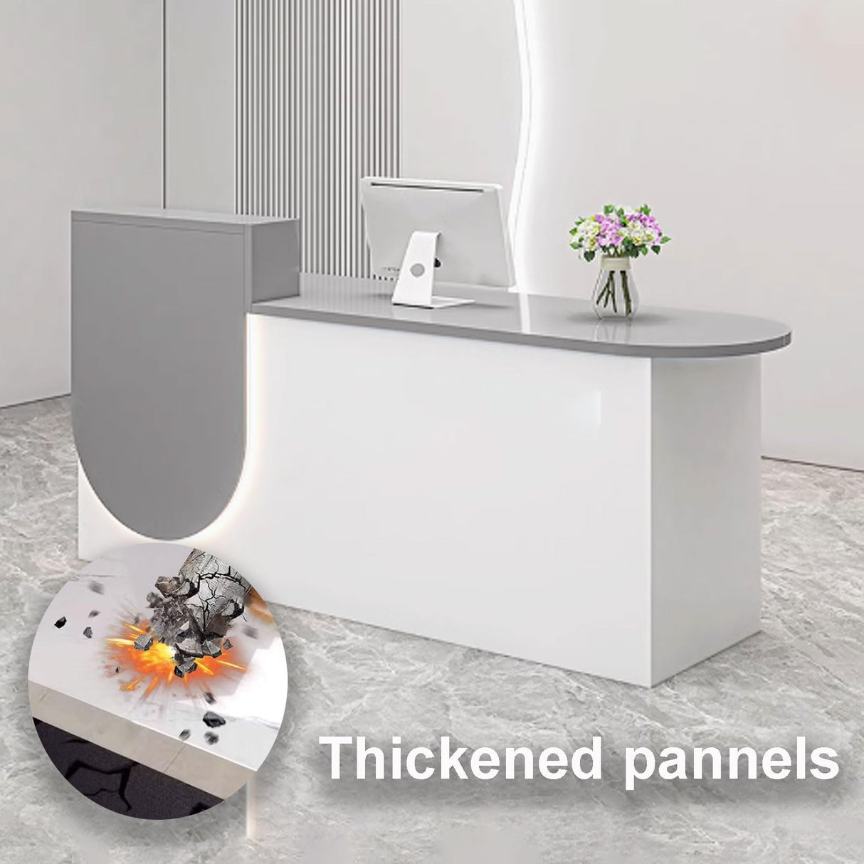 GUQASDV Reception Desk with Counter, Modern Reception Standing Counter, Front Desk Reception Counter, Office Counter Table with Soft Lighting for Clothing Stores, Restaurants(Beige,1.1m) GUQASDV