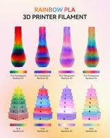 TECBEARS 250G PLA Rainbow Filament, PLA 3D Printer Filament Rainbow, Neatly Wound PLA Bundle, Fast Color Change Each 8 Meters, Dimensional Accuracy +/- 0.02mm, 4 Pack 250g Spool TECBEARS