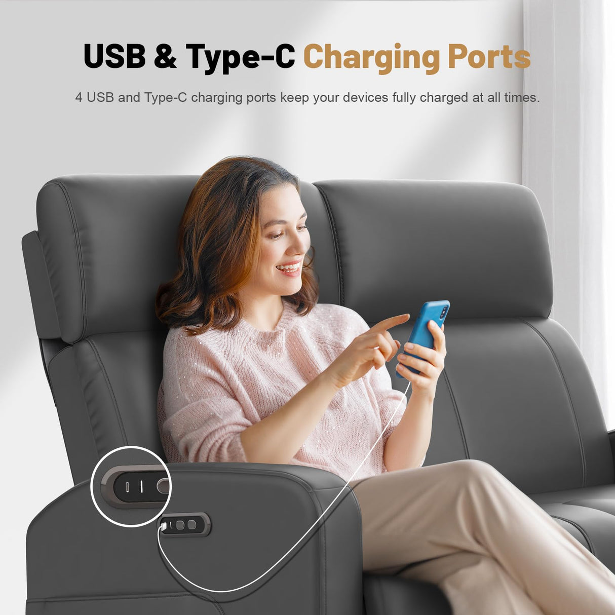 Power Loveseat Recliner Set with Adjustable Headrest, 2+1 Pieces in Living Room, 2 Seater Power Reclining Loveseat with Manual Headrest, 1 Swivel and Rocking Power Recliner Chair with Power Headrest Duitrc