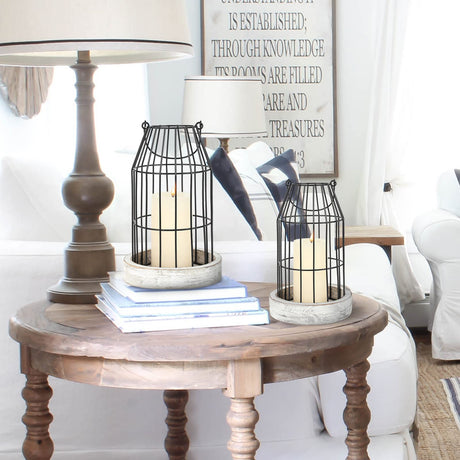 Rustic Wire Metal Cloche Set of 2 Candle Lantern Decorative Indoor Outdoor Vintage Cage Candle Holders Modern Farmhouse Decor for Fireplace Mantle Entryway Living Room Kitchen Dining Table Centerpiece SHOHAYTO