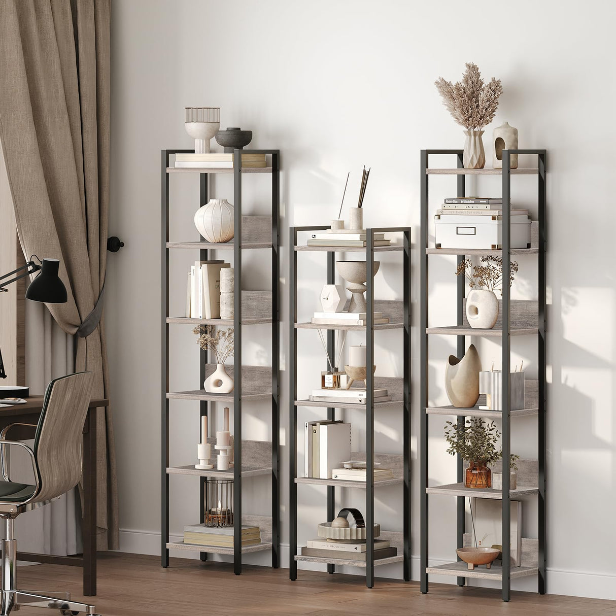 MAHANCRIS Bookshelf, 5-Tier Bookcase, Standing Book Shelf for Small Space, Storage Shelf Organizer, for Living Room, Bedroom, Study, Balcony, Greige and Black BKHG5501 MAHANCRIS