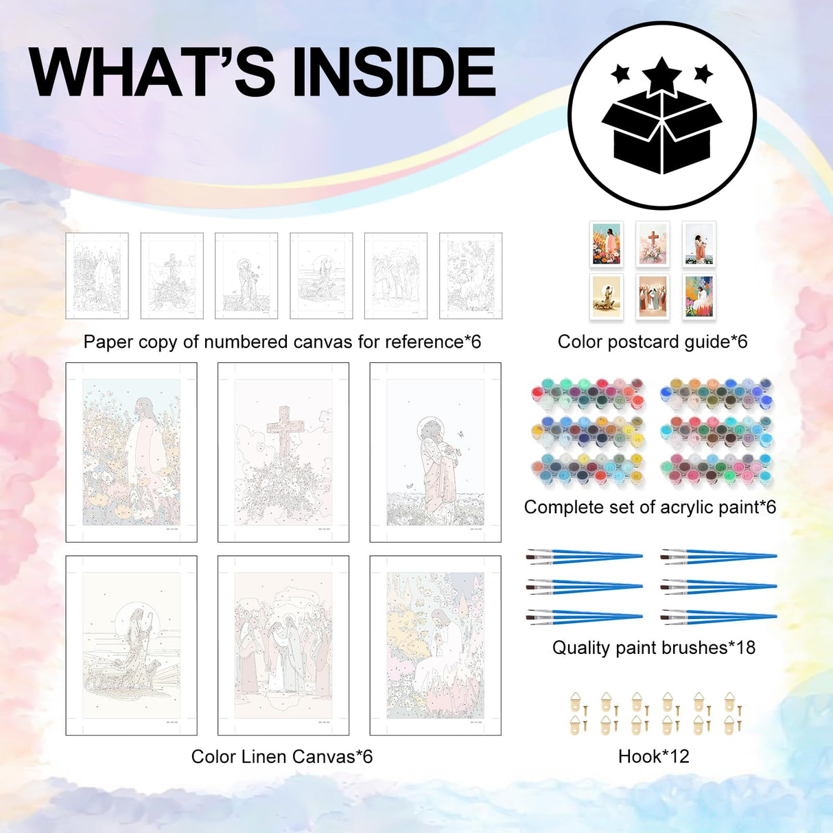 Yezavesu 6 Pack Paint by Numbers Kit for Adults Beginner 8x12 Inch, Jesus Adult Paint by Number Kits on Canvas Without Frame, DIY Acrylic Christ Religious Painting by Numbers for Home Wall Decor Gift Yezavesu